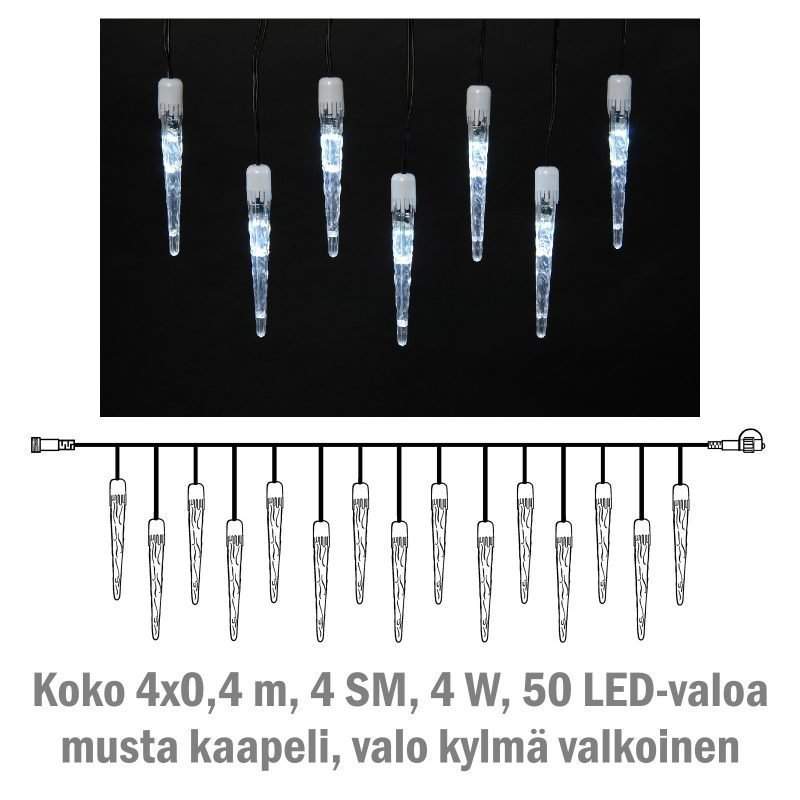 Jääpuikkonauha System LED Extra musta 4W 50 valoa 4x0