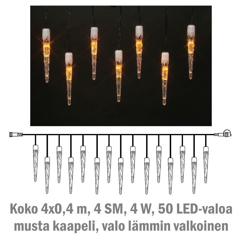 Jääpuikkonauha System LED Extra musta 4W 50 valoa 4x0