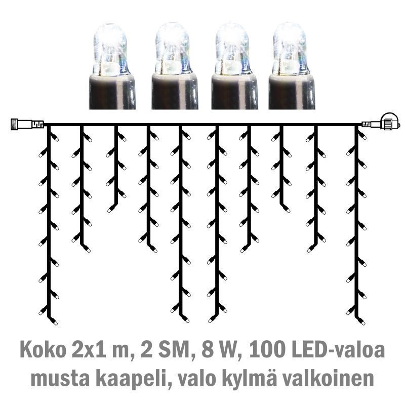 Jääpuikkonauha System LED Extra musta 8W 100 valoa 2x1 m kylmä valkoinen
