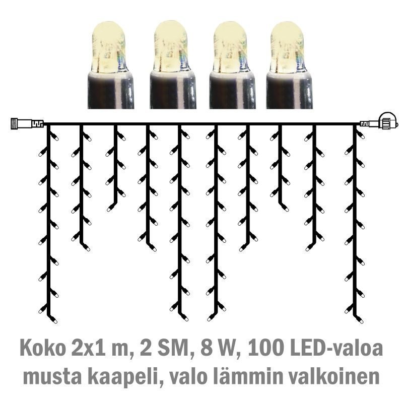 Jääpuikkonauha System LED Extra musta 8W 100 valoa 2x1 m lämmin valkoinen