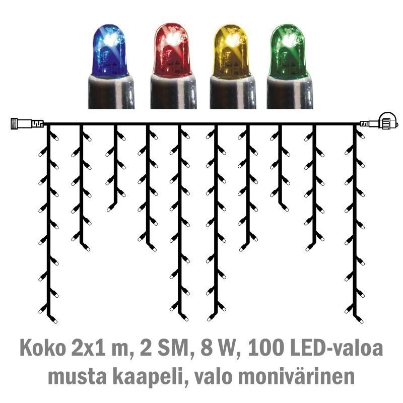 Jääpuikkonauha System LED Extra musta 8W 100 valoa 2x1 m monivärinen