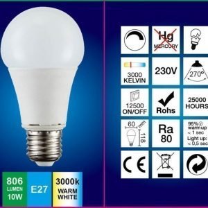 LED-lamppu A60 FocusLight 10W 230V 3000K 806lm IP20 Ø 60mm valkoinen