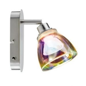 LED-seinävalaisin Wolbi Ø 90x160 mm harjattu teräs/dichroic-lasi