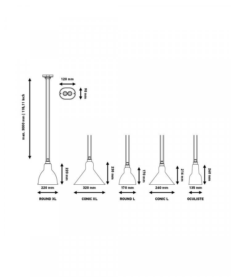 Lampe Gras 322 Xl Riippuvalaisin Kartio Raaka Kupari / Valkoinen
