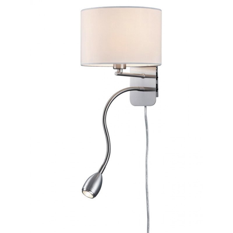 Seinävalaisin Round 200x250x285 mm LED-lukuvalolla valkoinen/harjattu teräs