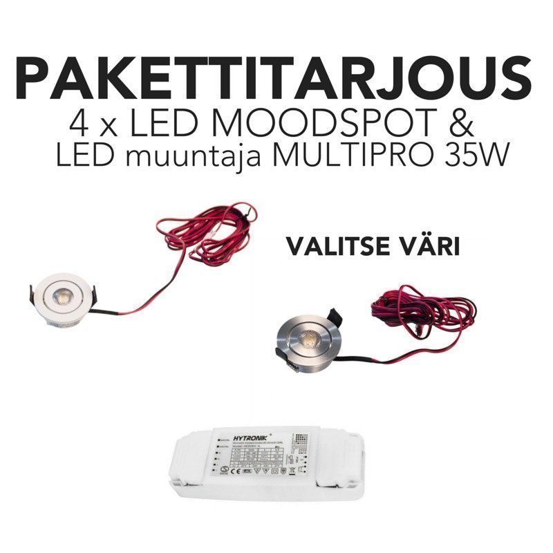 Valaisinpaketti LED Moodspot 3W ja himmennettävä muuntaja Multipro 35 W