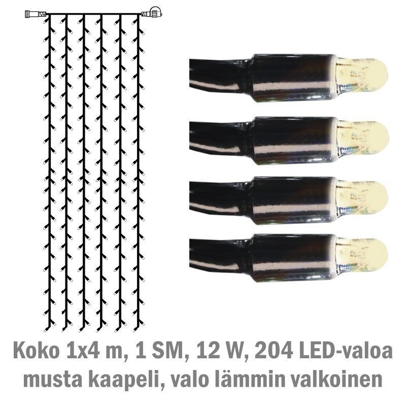 Valoverho System LED Extra musta 12W 204 valoa 1x4 m lämmin valkoinen
