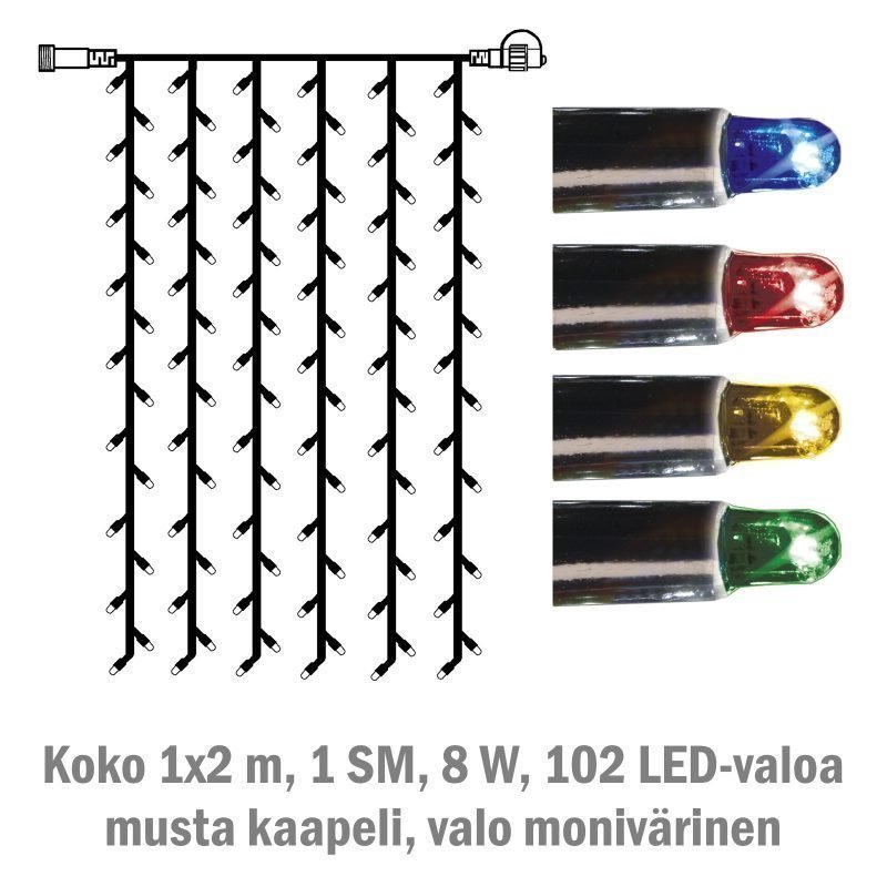 Valoverho System LED Extra musta 8W 102 valoa 1x2 m monivärinen