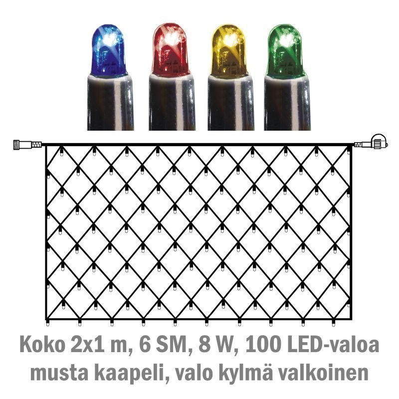 Valoverkko System LED Extra musta 8W 100 valoa 2x1 m monivärinen
